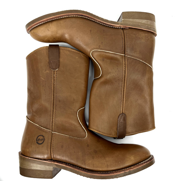 Double HH Ranch Wellington Men's Size 12 Brown Leather Boots Made in USA - Picture 6 of 10